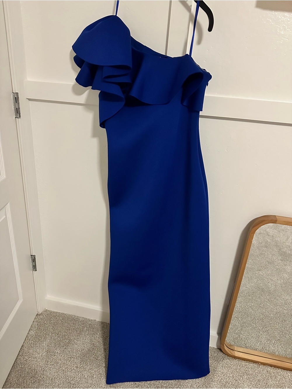 Eliza J One-Shoulder Ruffle Maxi Dress in Cobalt Blue
